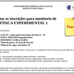 Abertas as inscrições para monitoria de FÍSICA EXPERIMENTAL 1