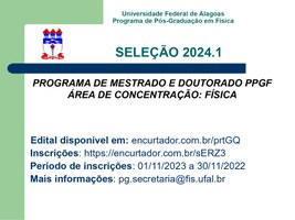 Abertas as inscrições para a seleção de Mestrado e Doutorado PPGF 2024.1