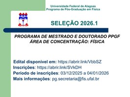 Aberto processo seletivo para mestrado e doutorado 2026.1