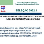 Publicado Edital para Seleção 2022.1 do PPGF