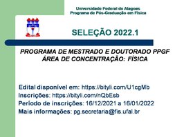 Publicado Edital para Seleção 2022.1 do PPGF